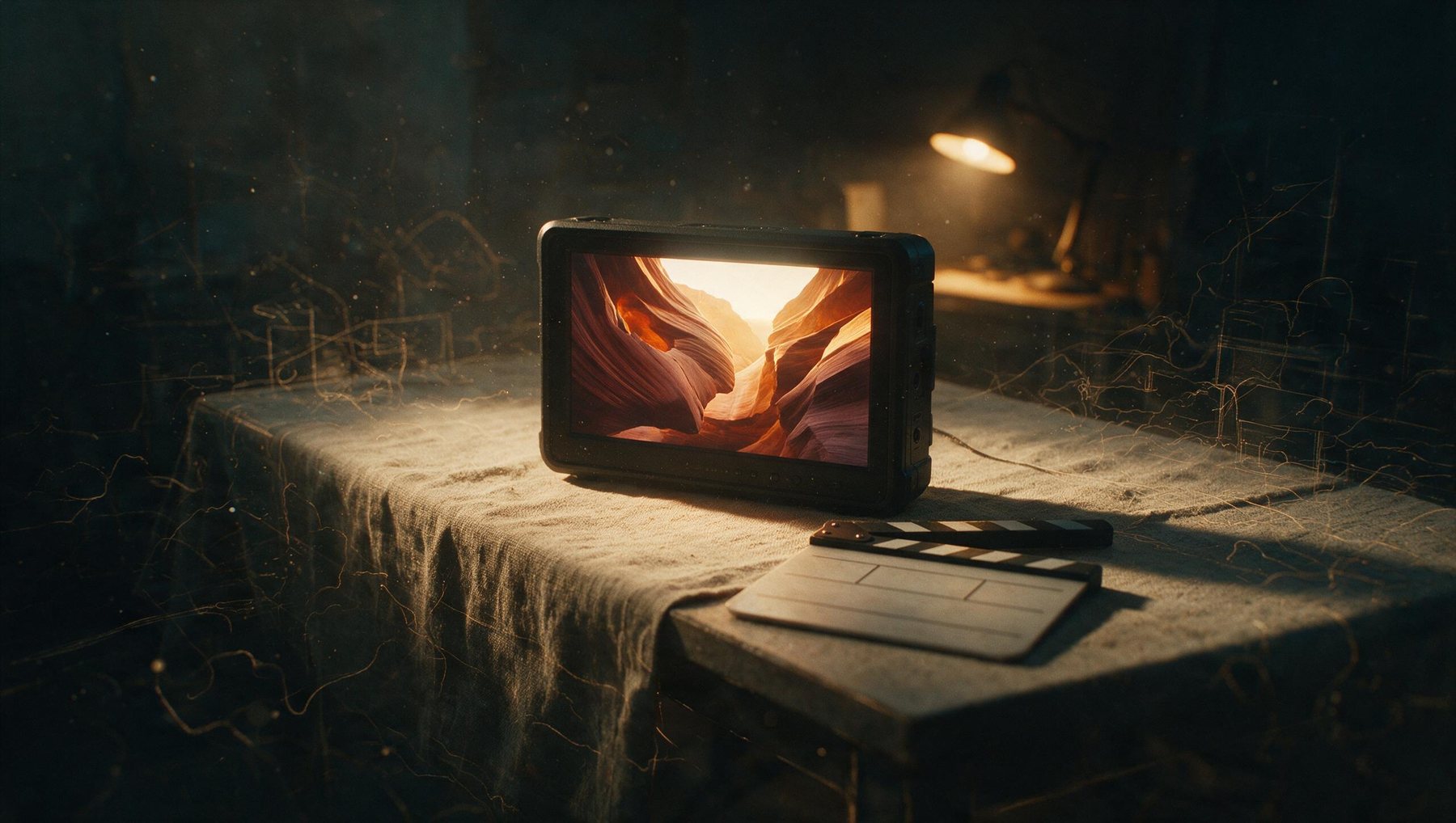 A monitor showing a finished world while the room around it is still forming